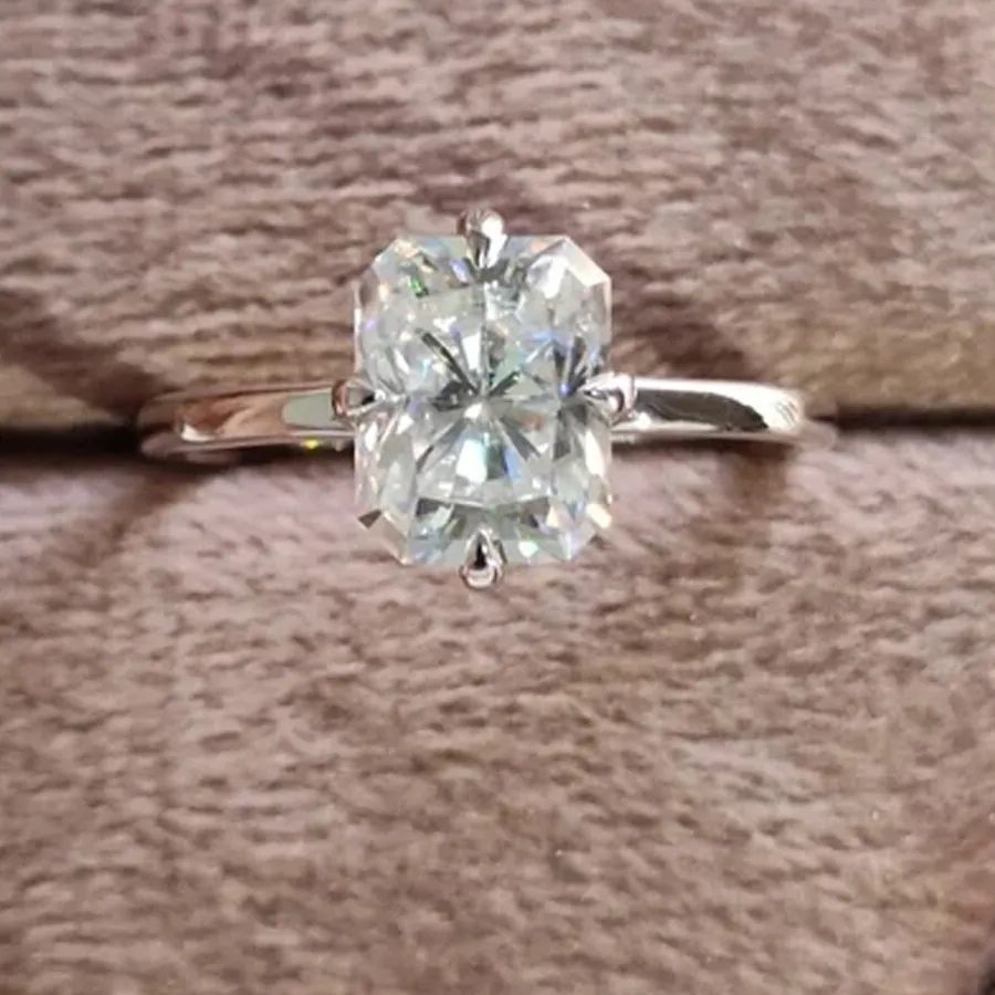 Authentic 3.56 Ct Radiant Moissanite Compass Setting Engagement Ring 14K White Gold Plated