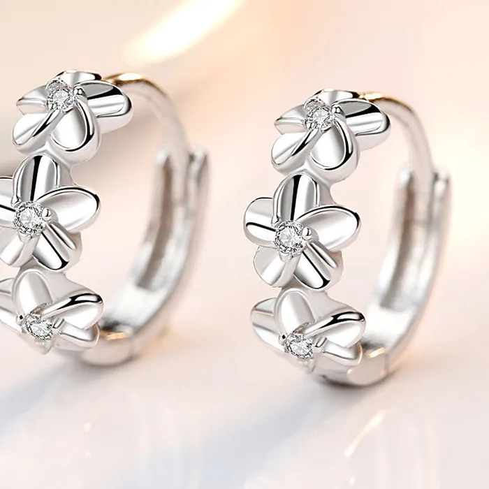 Authentic Blossoms of Light Sterling Silver Crystal Zircon Floral Studs
