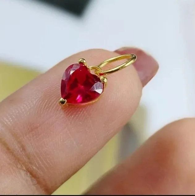 Authentic 14K Yellow Gold Plated Lab Created Red Ruby Heart Necklace Pendant