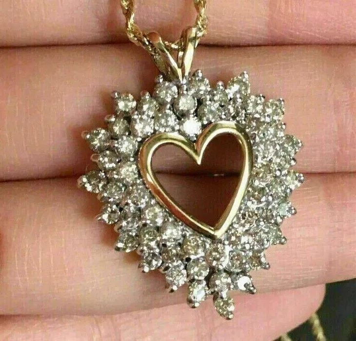 Authentic 2Ct Round Cut Simulated Diamond Heart Pendant 14K Yellow Gold Plated 18" Chain