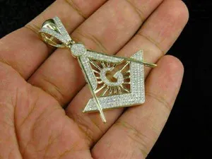 Authentic The Gilded Compass: 4Ct Round Cut Masonic Emblem Talisman in Gold-Plated Sterling Silver