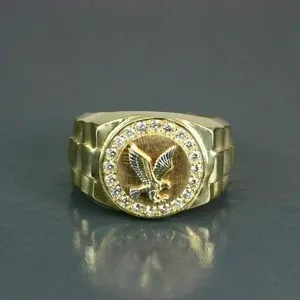 Authentic The Sovereign Guardian: Moissanite Eagle Patriotic Emblem Ring in 14K Yellow Gold Finish