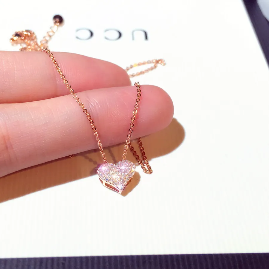 Authentic Luxury Bling AAA Zircon Love Heart Shape Necklace High Quality Exquisite Feminia Women Choker Wedding Bridal Jewelry Pendant