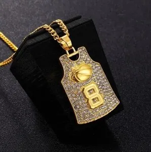 Authentic Gold Plated Iced Out #8 Kobe Bryant Los Angeles Lakers Jersey Pendant Necklace