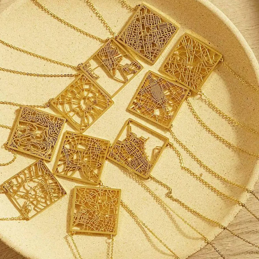 Authentic Jerusalem York Moscow Paris Los Angeles Madrid Map City Pendant Necklace Women Meanful Jewelry