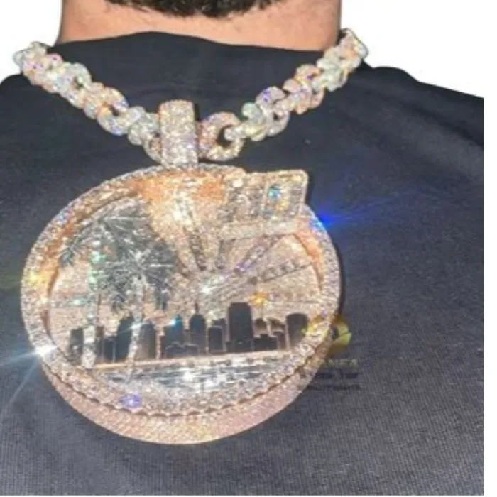 Authentic Los Angeles Skyline Pendant Necklace | Full Iced Out CZ Cityscape with Palm Tree, Hip Hop Men's Bling Chain pendant