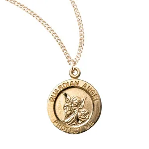 Authentic Celestial Sentinel: Gold-Plated Guardian Angel Pendant