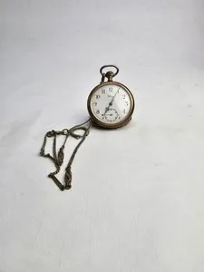 Authentic The Chronos Vanguard: Vintage Gold-Plated Viking Pocket Watch with Porcelain Dial