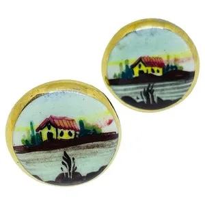 Authentic Ethereal Porcelain Vintage Clip-On Earrings with Luminous Gold-Plated Edges