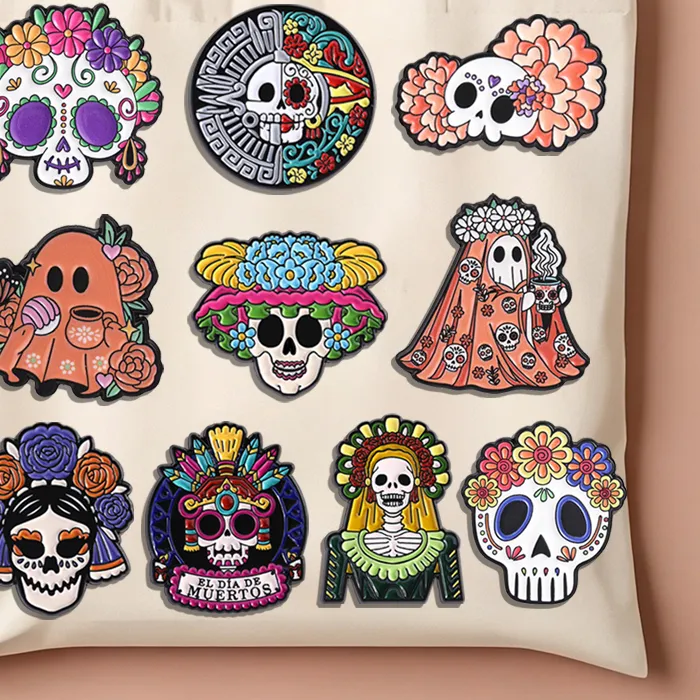 Authentic Dia De Los Muertos Enamel Pins Mexican Day Of The Dead Calavera Festival Brooches Halloween Skull Badge Jewelry Gifts for Friend