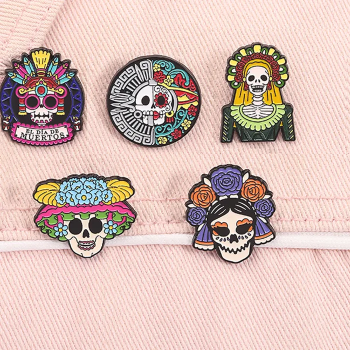 Authentic Day Of The Dead Skeleton Catrina Enamel Pins De Los Muertos La Mexican Festival Brooches Lapel Badge Jewelry For Friends