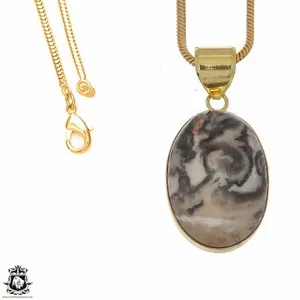 Authentic Celestial Porcelain Jasper Amulet – 24K Gold-Plated Pendant on a Serpent Chain