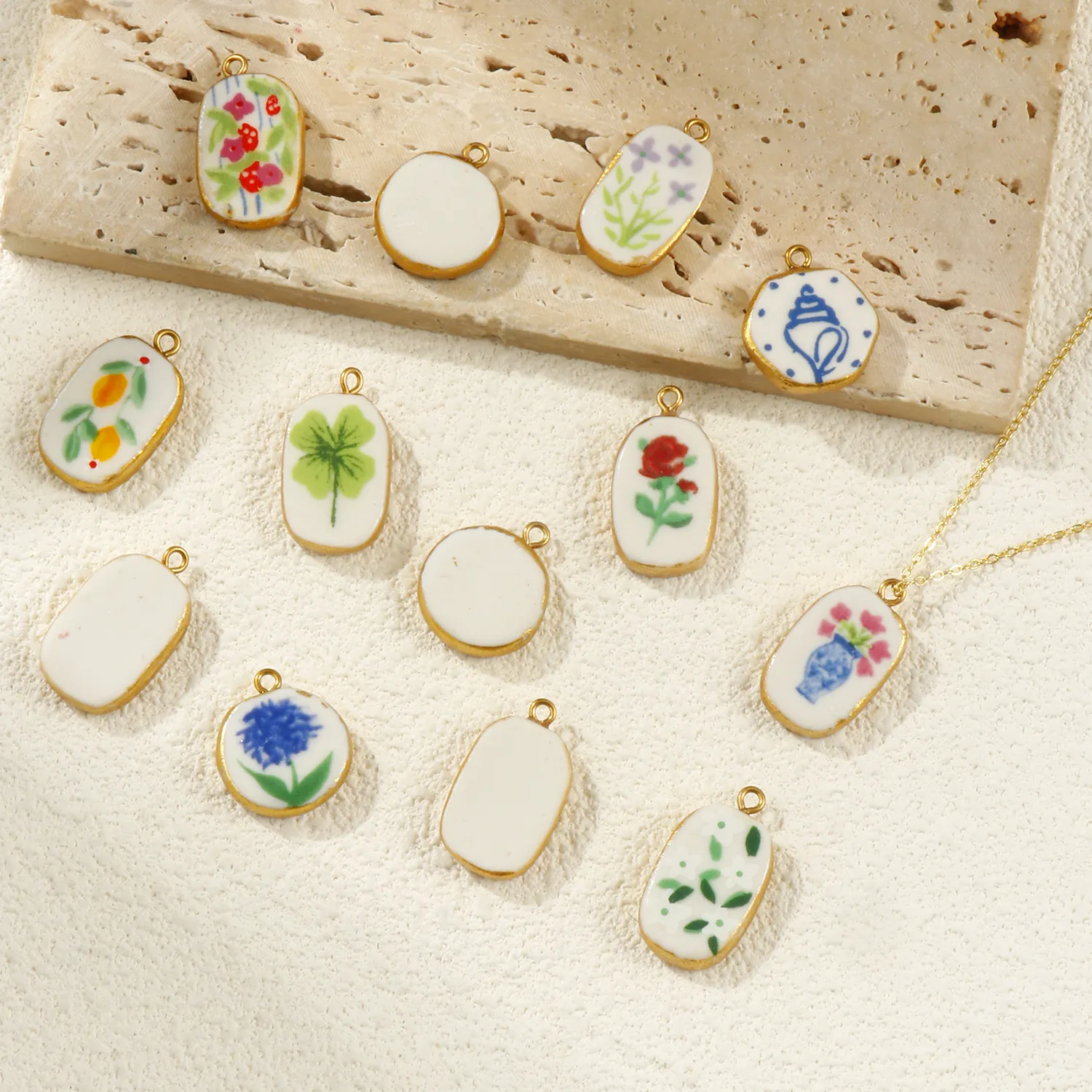 Authentic Radiant Blossoms of Fate: 18K Gold-Plated Ceramic Flower Talismans