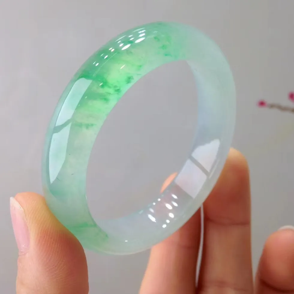 Authentic Whispers Of The Verdant Moon A- Grade Myanmar Jade Bracelet Of Ice- Glutinous Light