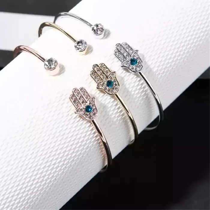 Authentic Crystal Fatima Hand Hamsa Devil's Eye Charm Bracelet for Women Girl Accessories Wedding Party Jewelry sl194