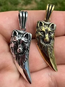 Authentic Solid 925 Silver / Gold Plated Oxidized Wolf Fang Tooth Viking Pendant Necklace