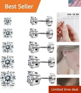Authentic Radiant Celestial Quintet CZ Stud Earrings in 14K Gold Plate