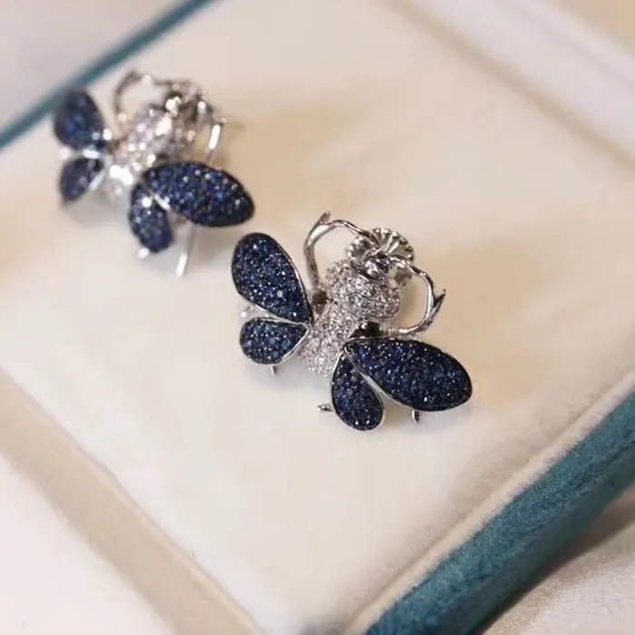 Authentic Bee Earring Fine Jewelry Style Blue Green Gold Different Colors Female Classic Birthday