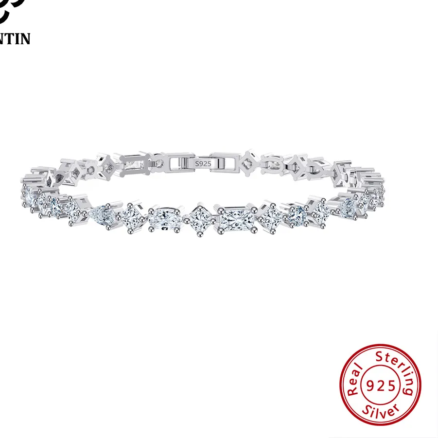 Authentic Rinntin 3 Different Shapes Cz Tennis Bracelet 925 Sterling Silver Brilliant Chain Bracelet Jewelry Sb167