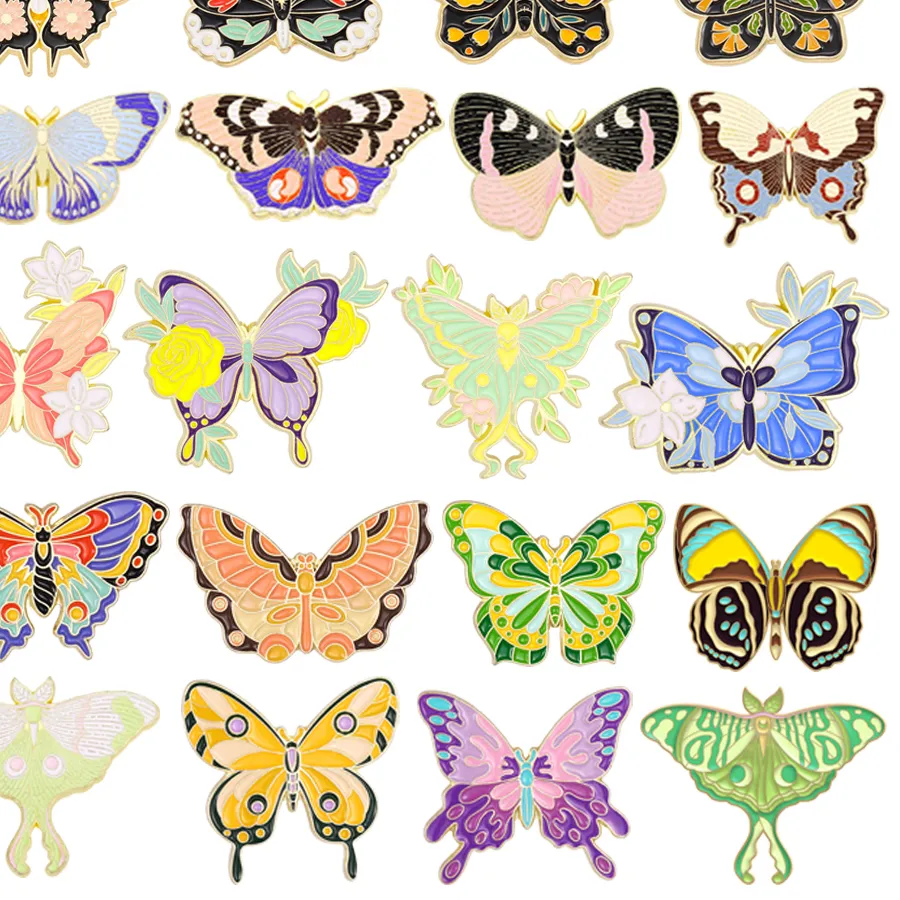 Authentic Butterfly Enamel Brooch Creative Orchid Rose Colorful Butterfly Badge Punk Yellow Flower Moth Lapel Pins Jewelry