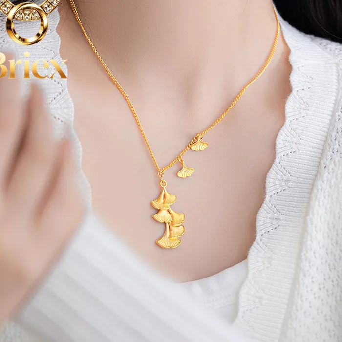 Authentic Briex Jewelry Luxury 24K 9999 Pure Gold real gold Ginkgo Leaf Pendant Collarbone Necklace Women's Necklace
