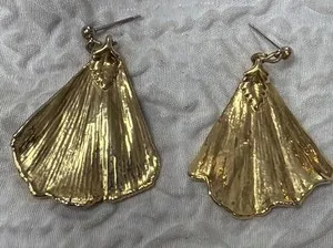 Authentic Whispers of the Ancient Arbor: Gold-Plated Ginkgo Leaf Dangle Earrings