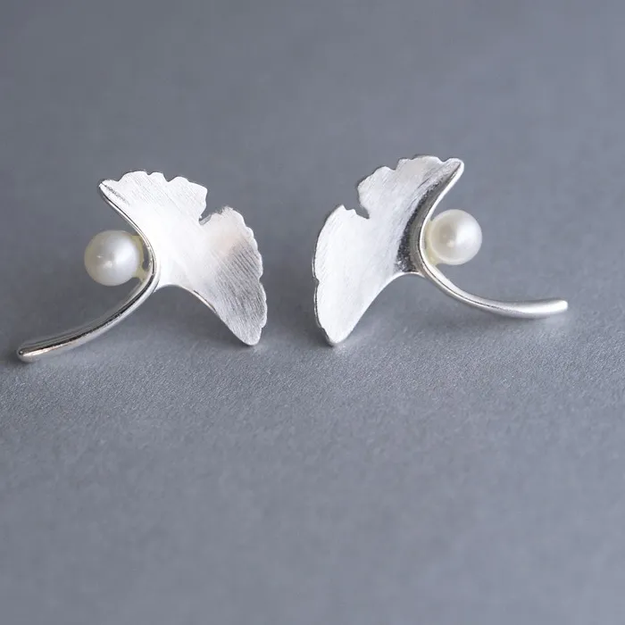 Authentic Enchanted Ginkgo Leaf Pearl Earrings – Geometric Grace for Sacred Moments