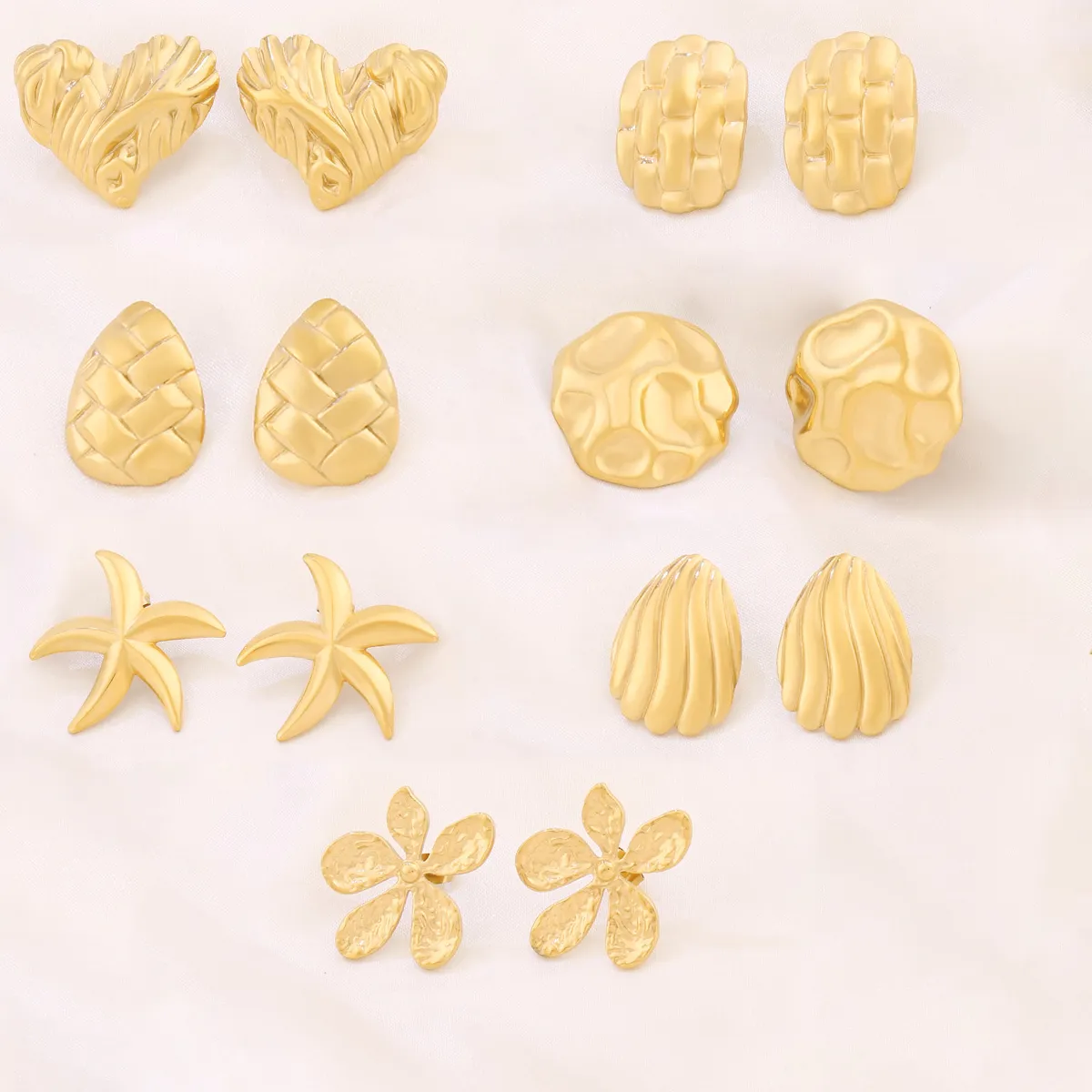Authentic Texture Heart Earrings for Women Starfish Shell Shape Ginkgo Leaf Stud Earrings Female Beach Party Jewelry