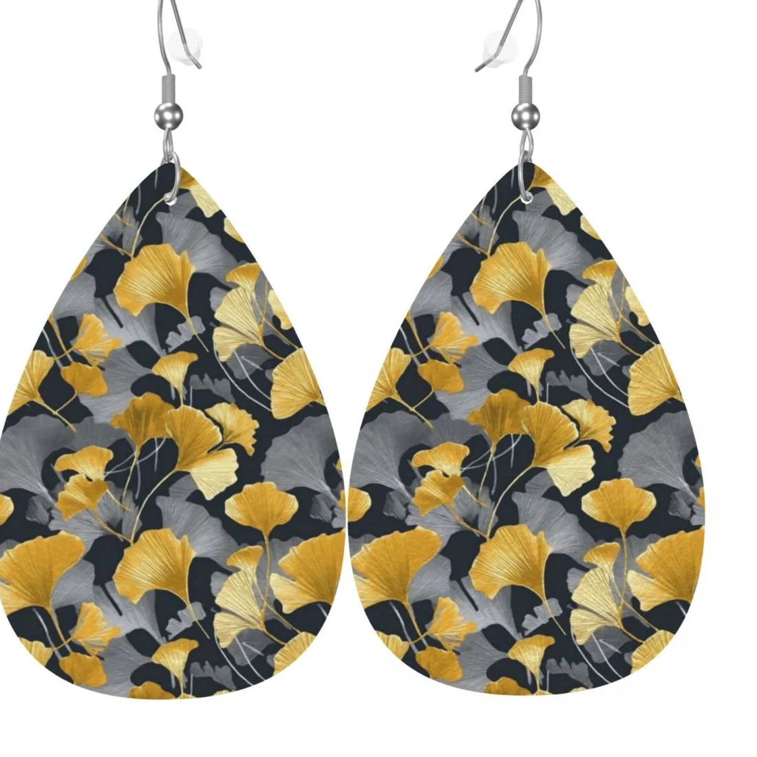 Authentic Ginkgo Leaf Sacred Teardrop Talisman Dangle Earrings