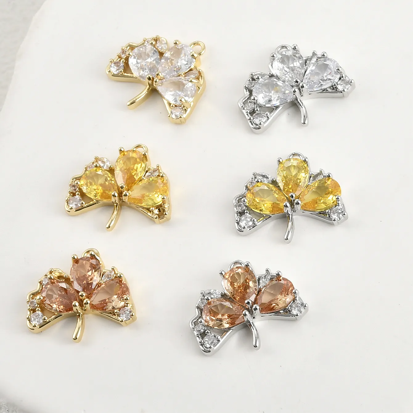 Authentic Plated 14K Gold Color Ginkgo Biloba Leaf Inlaid Zircon Pendant Diy Handmade Bracelet Necklace Accessories Material