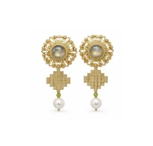 Authentic Ethereal Labyrinth Drop Earrings: Gold‑Plated Labradorite & Swarovski Pearls
