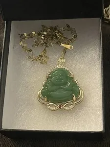 Authentic The Emerald Lotus: 18K Gold Plated Buddha and Green Jade Talisman