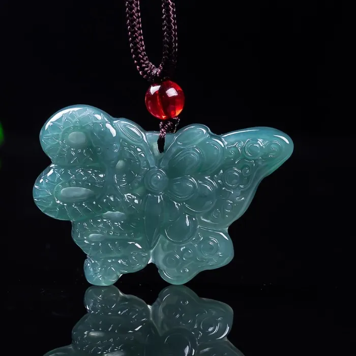 Authentic The Azure Chrysalis: Grade-A Blue Water Jadeite Butterfly Talisman