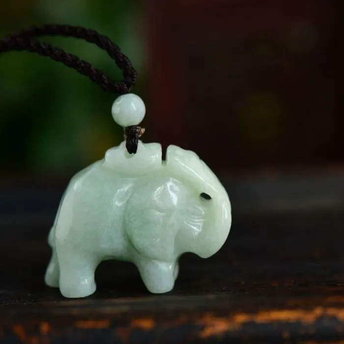 Authentic The Sacred Ivory-Ice Pachyderm: A-Grade Burmese Jadeite Elephant Talisman