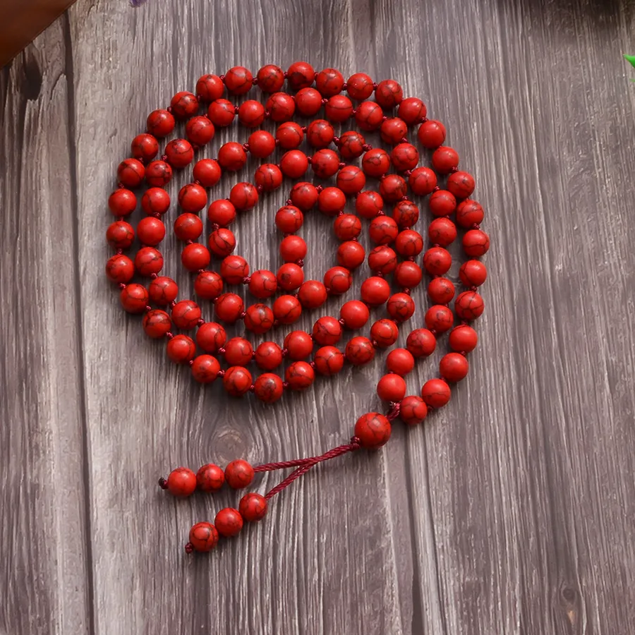 Authentic Sacred Crimson Tide 108 Red Turquoise Japamala