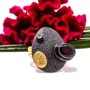 Authentic The Crimson Flame Ring in Black and Gold-Plated Sterling Silver