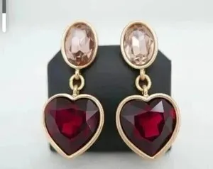 Authentic The Crimson Pulse Heart-Cut Garnet Dangles in 14k Yellow Gold Radiance