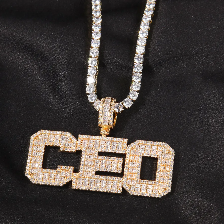 Authentic Uwin Customized Name Pendent Necklaces Iced Out Small Baguettecz Cubic Zirconia Letters Personalized Hip Hop Jewelry