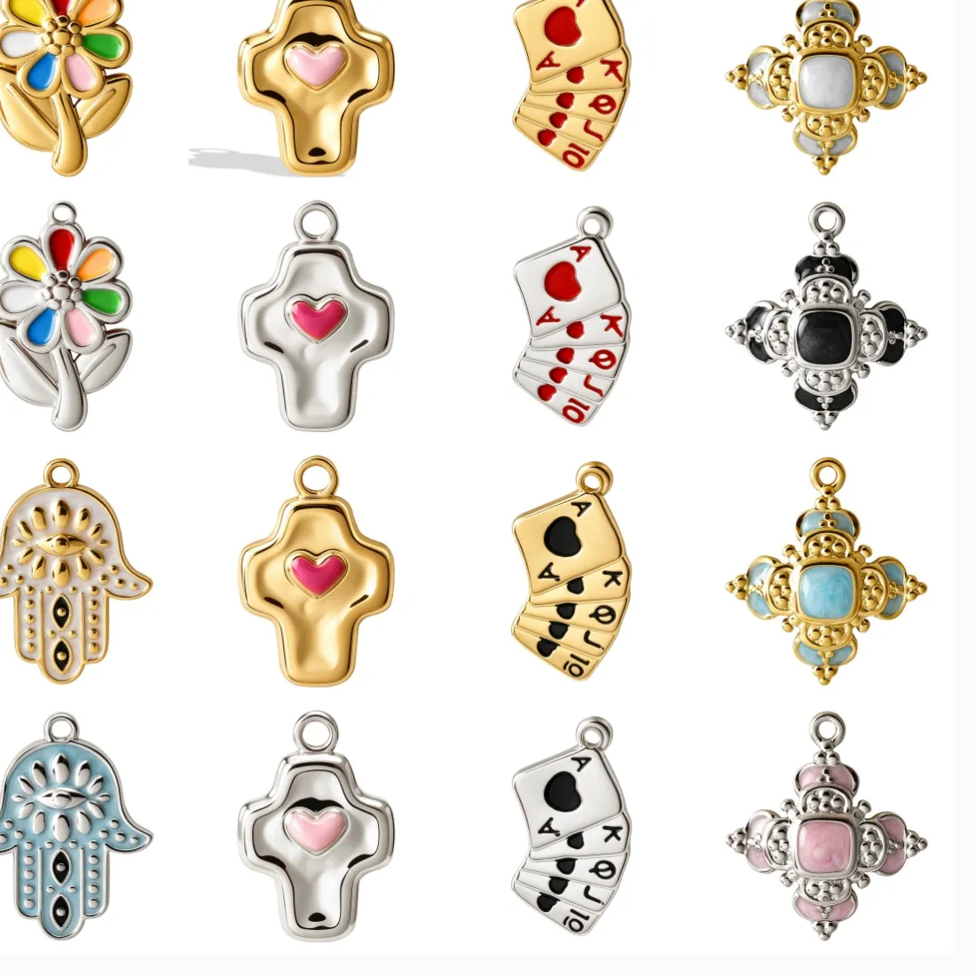 Authentic Sacred Harmony Hamsa and Cross Enamel Talismans Set of Six