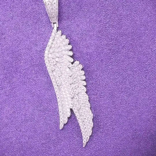 Authentic 2Ct Moissanite Round Cut Feather Wing Pendant 14K White Gold Plated Free Chain