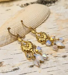 Authentic Ethereal Luminescence: Victorian Opalite Art Deco Chandelier Earrings