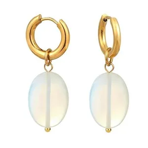 Authentic Celestial Glow Opalite Huggie Hoops in 18k Gold Plate