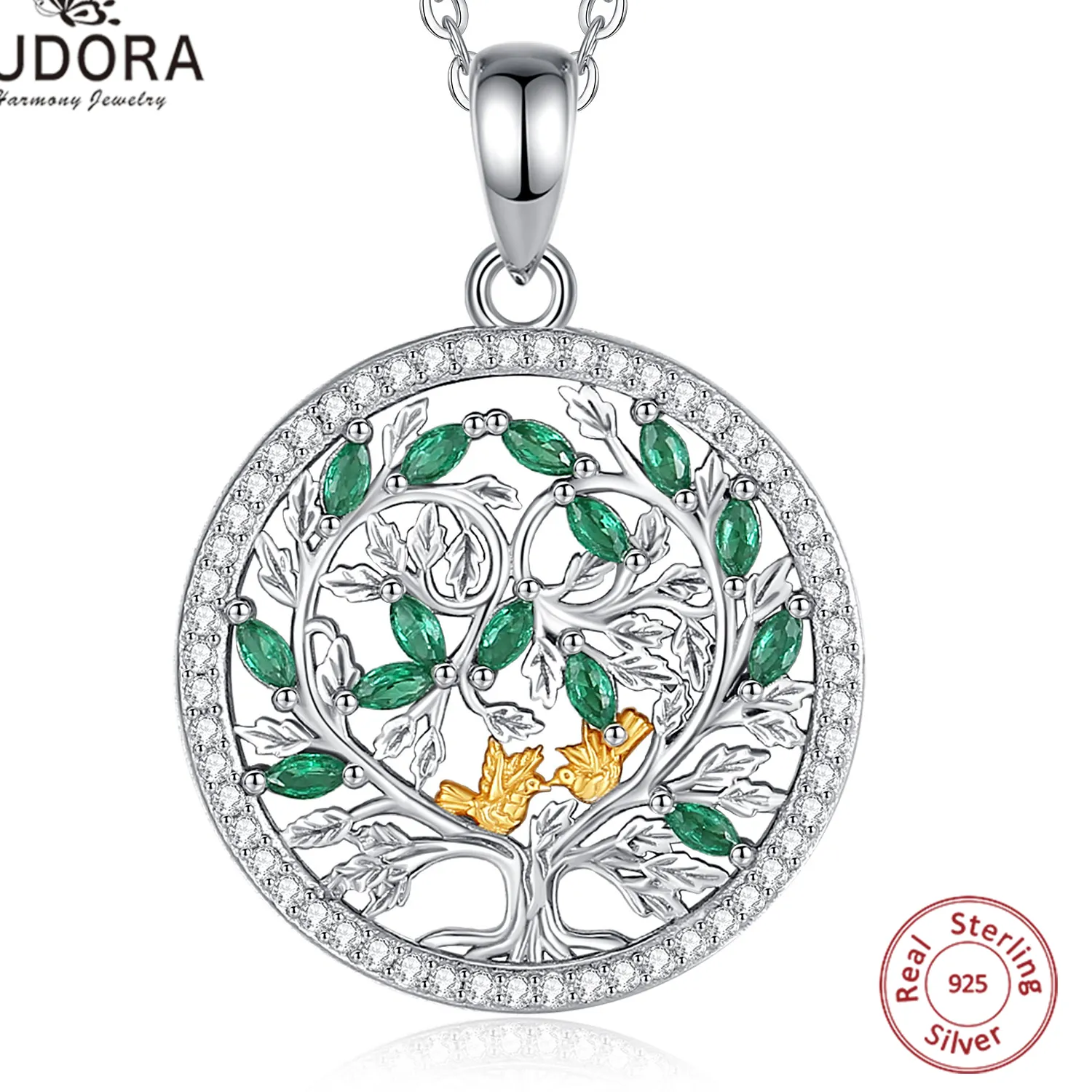 Authentic Eudora 925 Sterling Silver Tree Of Life Necklace Green Yggdrasil Zircon Pendant Tree Luxurious Jewelry Holiday