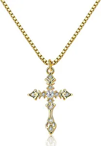 Authentic Eternal Protection: Dainty 14K Gold Plated Cross Necklace