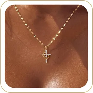Authentic Gold Cross Necklace for Women, Dainty 14K Gold Plated Pendant | Christian Religi