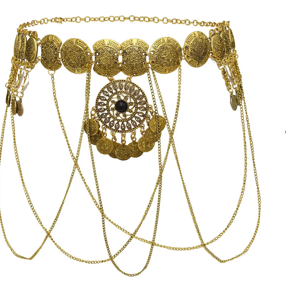Authentic Bohemian Ethnic Hollow Circular Coin Tassel Pendant Waist Belly Chains Long Cross Chain Gypsy Hippie Body Jewelry