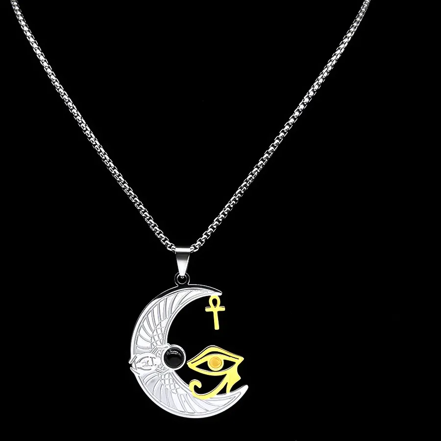Authentic Egyptian Isis Goddess Eye of Horus  Ankh Cross Pendant Necklace for Women Men Stainless Steel Gold Silver Color Chain Jewelry
