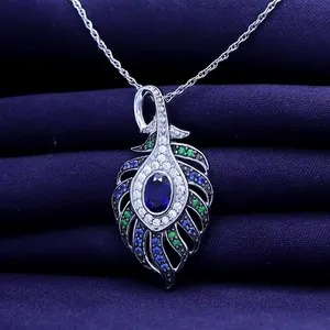 Authentic The Azure Plume of Vision A 14K White Gold and Simulated Tanzanite Peacock Pendant
