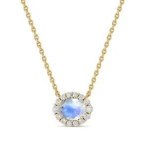 Authentic Moonlit Halo: Enchanted Gold‑Clad Moonstone Pendant