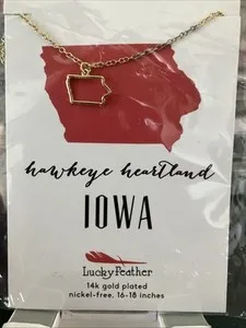 Authentic Lucky Feather Hawkeye Heartland Iowa Necklace 14k Gold Plated
